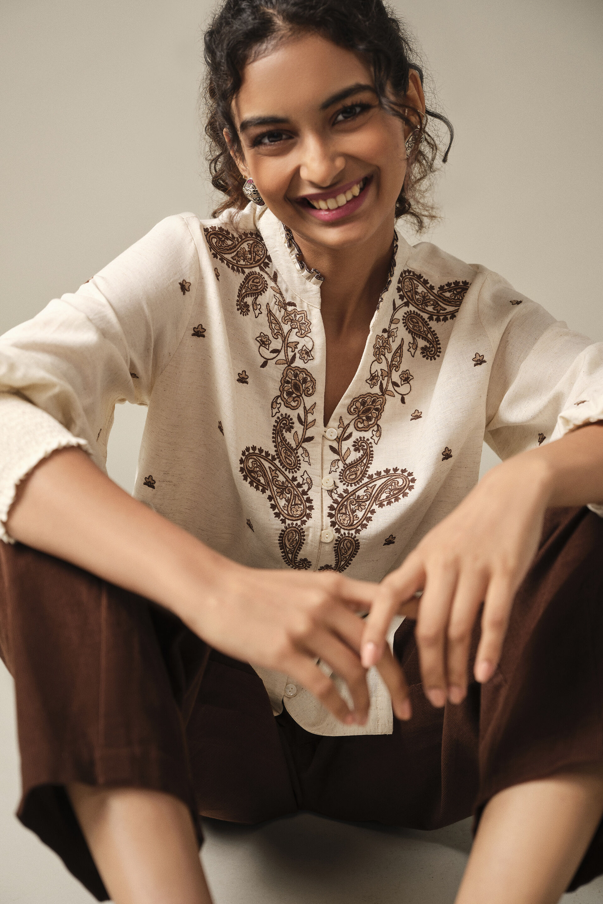 Embroidered Top in Natural, Natural, image 3
